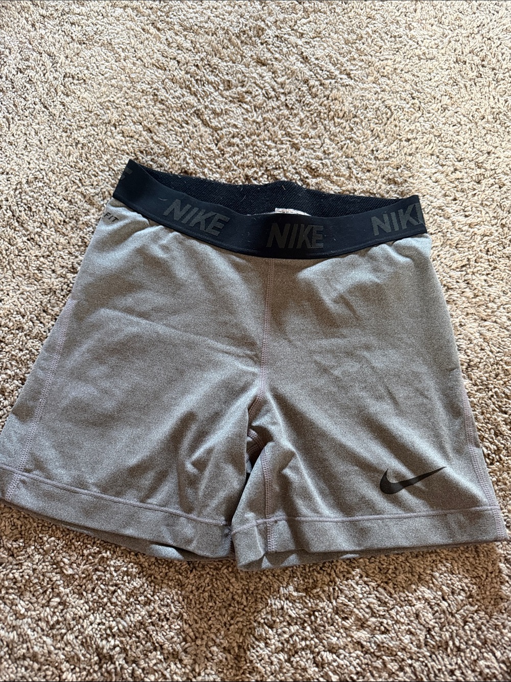Nike Women's Gray Athletic Shorts with Black Logo Waistband